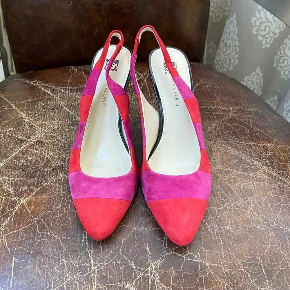 ANNE KLEIN red pink suede leather sling back 8